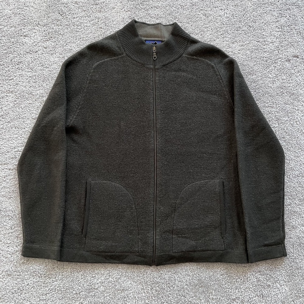 Vintage Patagonia Lowland Wool Full‎ Zip Jacket Womens L Green Mock Neck